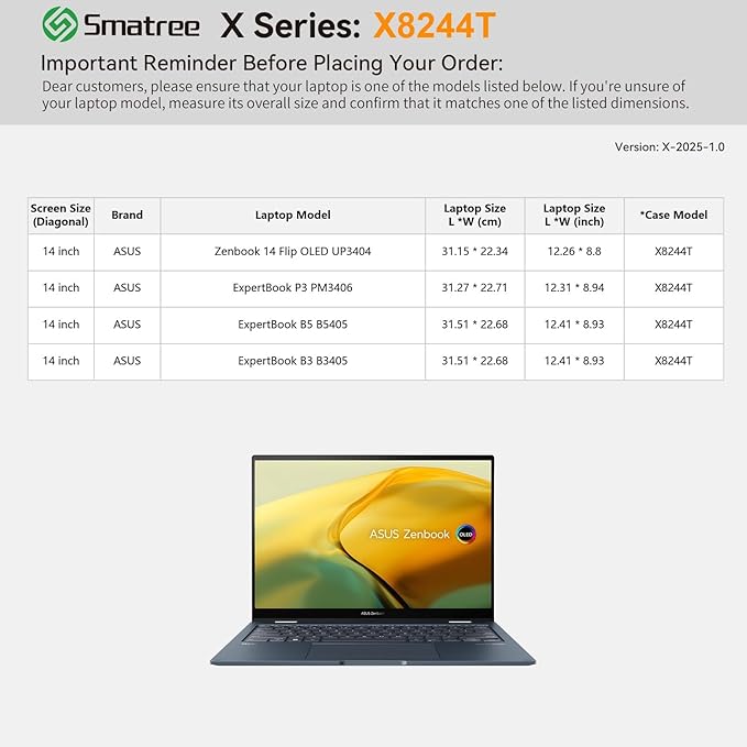 Smatree Hard EVA Protective Sleeve Case Compatible for 14 inch ASUS ExpertBook P5 G2, Zenbook 14 Flip OLED UP3404, TUF Gaming A14 2025/2024,TUF Gaming A14 (2026) FA401EA/FA401GM(X8244T)