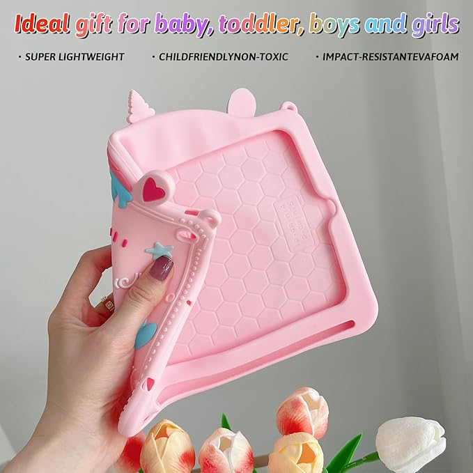 Dteck for iPad 10.9" 10th Generation Case Kids,Cute Cartoon 3D Unique Design Light Rotating Handle Stand Shoulder Strap Soft Silicone Funda Drop Rugged Shockproof Protective Kid-Proof Case,Unicorn
