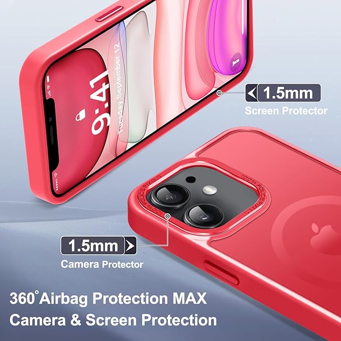 Newfuture Designed for iPhone 11 Case with Strong Magnetic [13 FT Military Drop Protection] [Compatible with Magsafe] Slim Translucent Matte Shockproof with Anti-Fingerprint Phone Case, Red