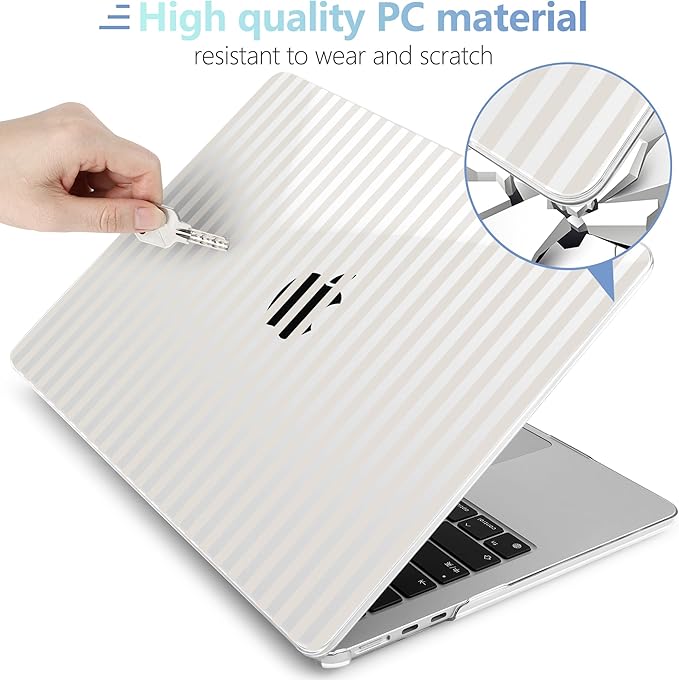 MEEgoodo Case for M5/M4/M3/M2 MacBook Air 15 inch Case 2026 2025 2024 2023, Laptop Shell Fit Model (A3448/A3241/A3114/A2941) for MacBook Air 15.3-inch, Beige Stripes