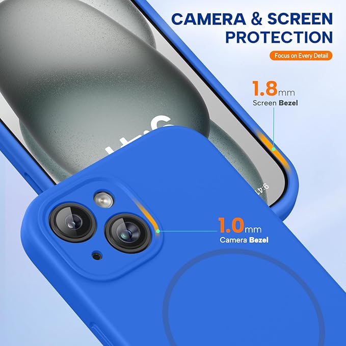 Miracase Compatible with iPhone 15 Case, [Soft Anti-Scratch Microfiber Lining], Liquid Silicone Case Gel Rubber Shockproof Drop Protection Phone Case for iPhone 15, Mediterranean Blue