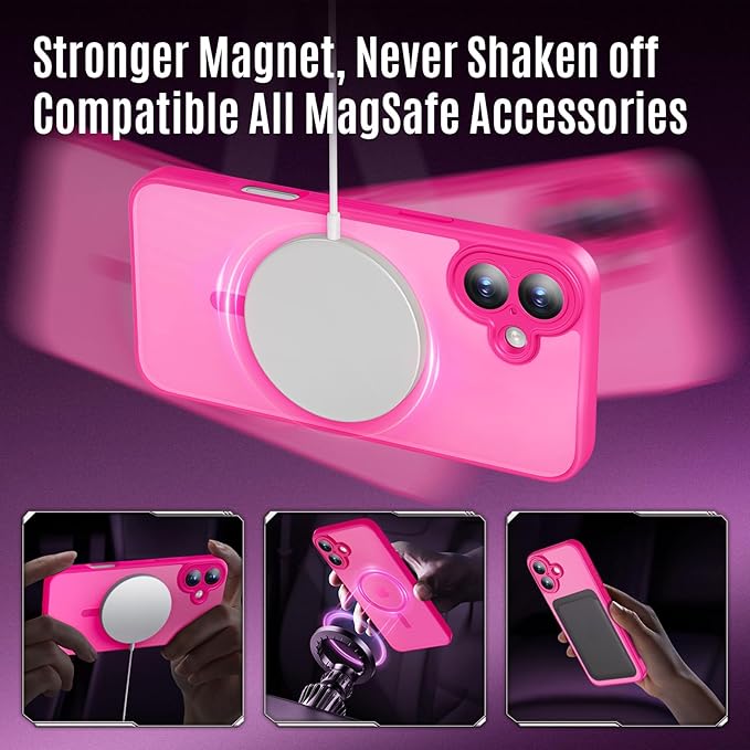 Symcele Designed for iPhone 16 Case, Compatible with MagSafe, with Privacy Screen Protectors X2, [Camera Protection] [15FT Military Drop Protection] Shockproof Phone Case, 6.1", Hot Pink
