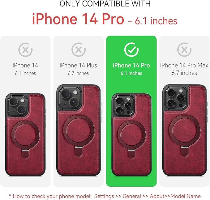 Compatible with iPhone 14 Pro Case with Stand, Compatible with MagSafe, Slim PU Leather & Durable TPU Protective Cover Drop-Proof with Tempered Glass Screen Protector 6.1", Red