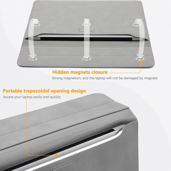 HYZUO 15 Inch Laptop Case Bag Sleeve with Stand for MacBook Air 15 M5 M4 A3241 M3 A3114 M2 A2941 2026-2023, 15" Surface Laptop 7/6/5/4/3, MacBook Pro 15 A1990 A1707 2019-2016, Light Gray