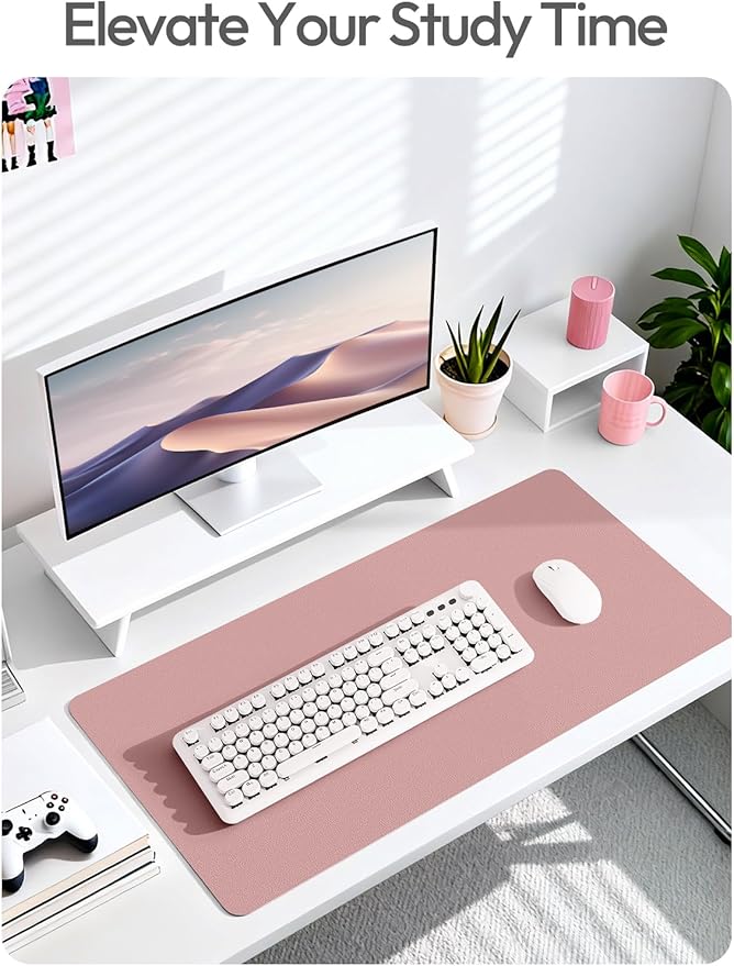 YSAGi Leather Desk Protector, Office Mat, Large Mouse Mat, Non-Slip PU Leather Blotter, Laptop Desk, Waterproof Writing Pad for Office and Home (Pale Mauve, 35.4" x 17")