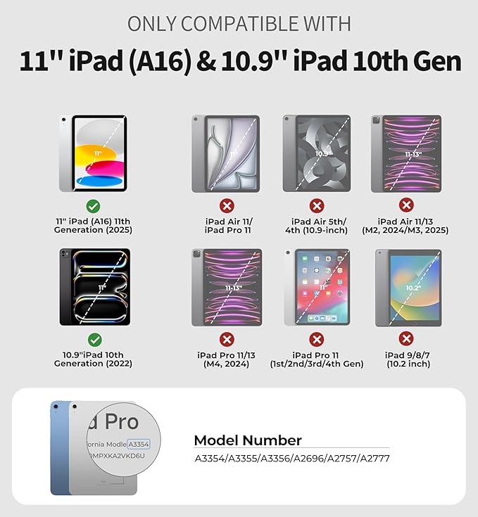 Dexnor Case for iPad (A16) 11th/10th Generation 2025/2022 (11″/10.9″),Rugged Protective Case with 360° Rotating Hand Strap& Stand & Screen Protector & Pencil Holder Shockproof Full-Body Cover, Black
