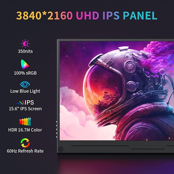 MAGICRAVEN 4K Portable Monitor, 15.6" 3840x2160 IPS Laptop Screen, USB C HDMI Computer Gaming Display with Speakers & Smart Cover, Travel Monitor for PC Phone PS5/4 Xbox Switch