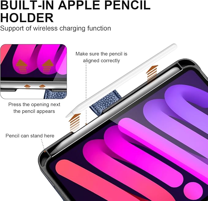 Genuine Leather Case for iPad mini 7th/6th Gen 8.3 Inch 2024/2021 | with Pencil Holder and Adjustable Stand, Magnetic Closure, Auto Wake/Sleep Cover | Blue