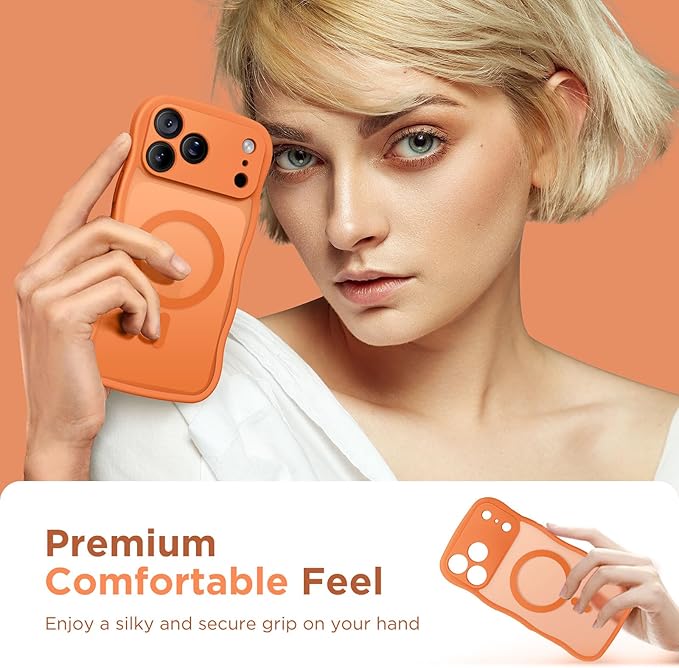 CAPRARO Magnetic for iPhone 17 Pro Case for Women Girls, Upgraded [Full Camera Protection] [Compatible with MagSafe] Cute Wave Translucent Matte Phone Case for iPhone 17 Pro, Cosmic Orange