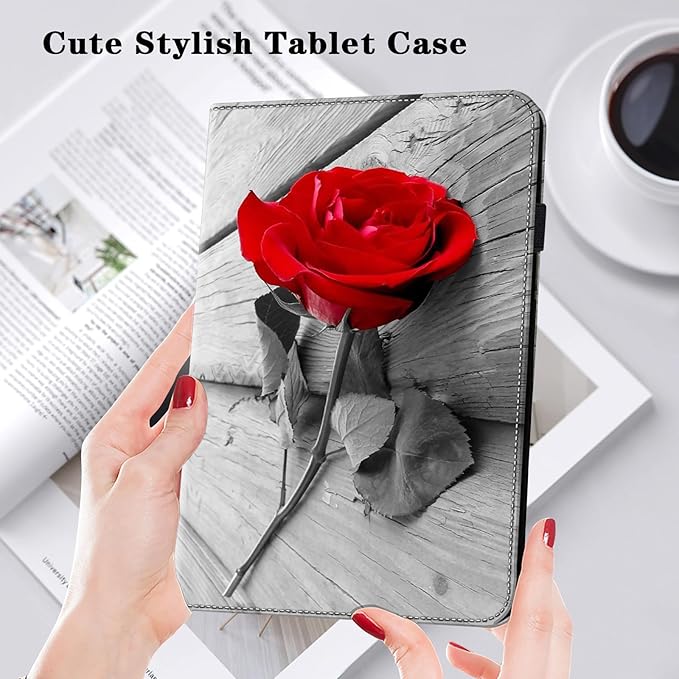 Case for iPad Pro 12.9 2022/2021/2020/2018, PU Leather Tablet Cases Flip Folio Multi-Angle Viewing Stand Protective Cover for iPad Pro 12.9" 6th Gen/5th Gen/4th Gen/3rd Gen - One Rose