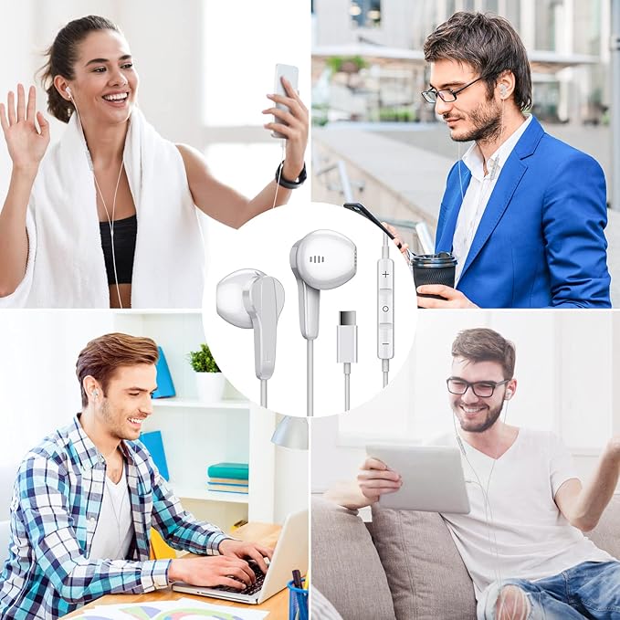 USB C Headphones for Google Pixel 10 9 Pro XL Fold 8 a 7 6, Type C Earphone Noise Isolating Wired Earbud with Mic HiFi Stereo Cord Ear Bud for iPhone 17 Air 16 15 Pro Max/Galaxy S26 S25 Ultra S24 S23