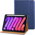 DTTO for iPad mini 7th (A17 Pro) 2024/iPad Mini 6th Generation Case 2021 8.3 Inch, Premium Leather Business Folio Stand Cover for Mini 7/6 with Pencil Holder-Multiple Viewing Angles, Navy Blue