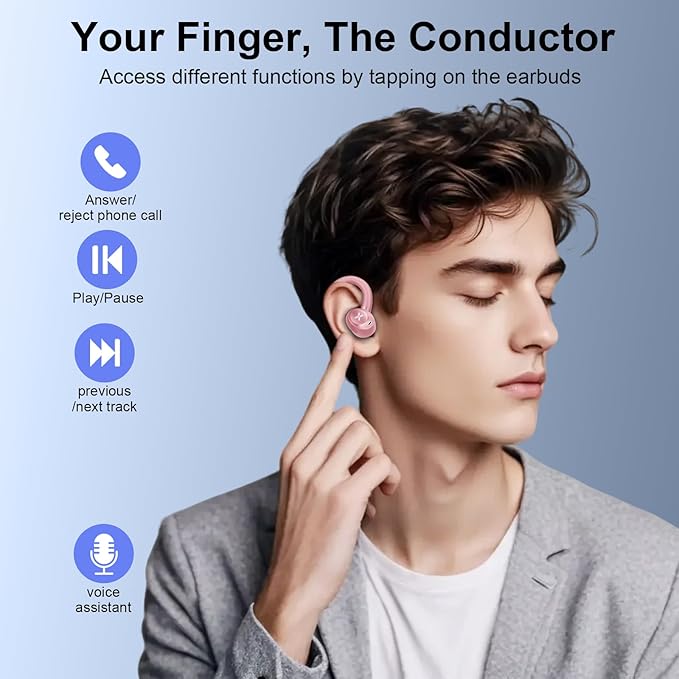 Wireless Earbuds, Sports Bluetooth 5.4 Headphones, Bass Sound 50Hrs Playtime Ear buds with Noise Cancelling Mic, Fast Charging Digital Display IPX7 Waterproof Earphones for Workout/Sports (Rose Gold)