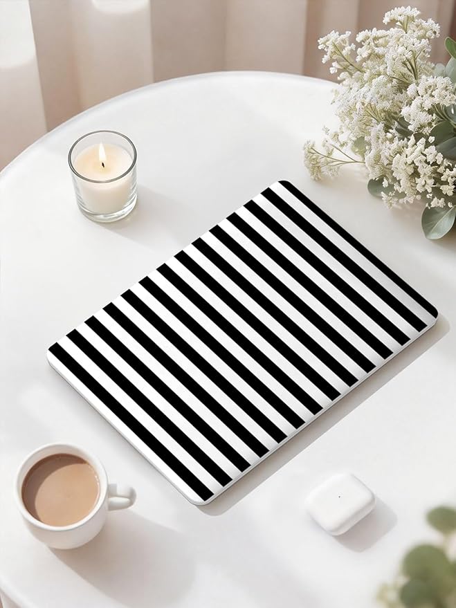 Seorsok Compatible with New MacBook Air 13.6 inch Case M4 M3 M2 2025 2024-2022 Release A3240 A2681 A3113 Touch ID,Cute Striped Plastic Hard Shell Case with Keyboard Cover,Black & White Stripes