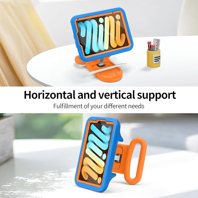 Kids Case for iPad mini 7 (A17 Pro) 2024 /iPad Mini6 2021,Adjustable Portrait/Landscape Stand//Drop Proof with Handle/Kickstand,Child Friendly Case for iPad mini 7th/6th Gen 8.3inch (Blueorange)