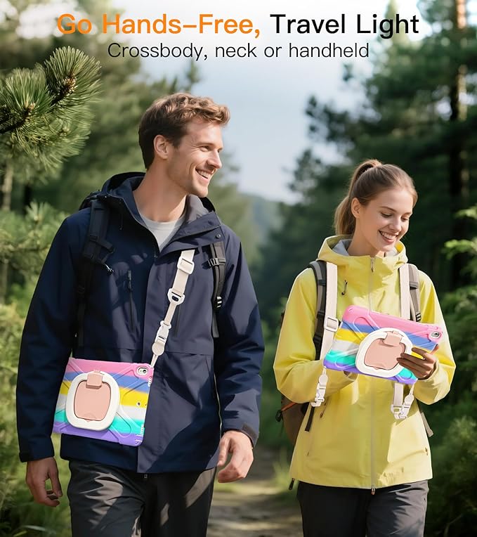 BATYUE iPad Air 3rd Generation Case 2019 Release, iPad Pro 10.5 Case 2017 Released; Rugged Heavy Duty Protective Cover with Pencil Holder, 360° Swivel Stand, Shoulder Strap; for Kids (Colourful Pink)