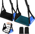 2-Pack Foot Hammock for Plane Travel, No Collapse Thickened Bamboo Airplane Foot Rest with Extended Adjustment Strap, Portable Desk Foot Hammock to Relax Your Feet, Foot Sling Travel Essentials(Blue)
