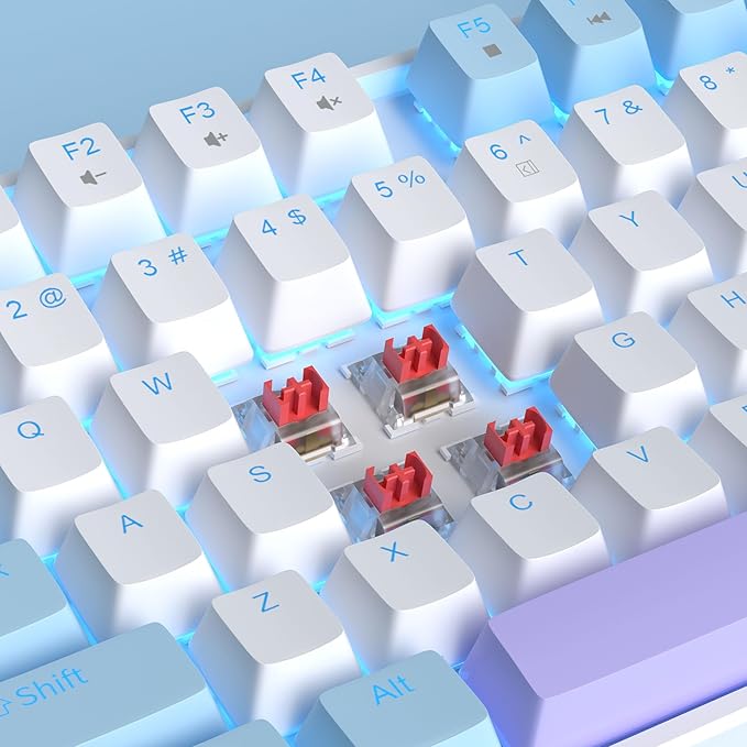 MageGee 75% Mechanical Gaming Keyboard, Red Switch, LED Blue Backlit, 87 Keys Compact TKL Wired Keyboards for Windows Laptop PC Gamer - White/Blue