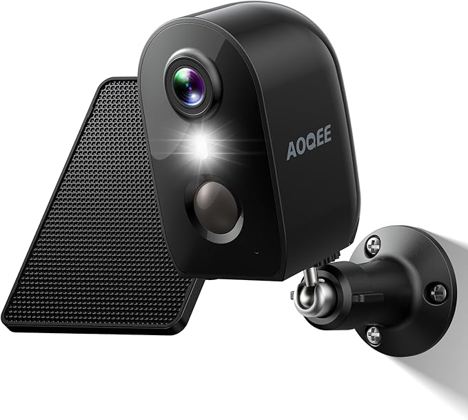 AOQEE Solar Camera Outdoor Wireless-2K Battery Powered Outside Cameras for Home Security with PIR Motion Detection, Siren Alarm, 2-Way Talk, SD Card&Optional Cloud Storage, Work with Alexa, Y8 1P