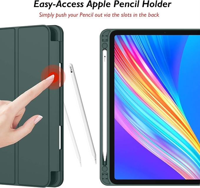 iMieet New iPad Pro 12.9 Case 2022(6th Gen)/2021(5th Gen) with Pencil Holder [Support iPad 2nd Pencil Charging/Pair],Trifold Stand Smart Case with Soft TPU Back,Auto Wake/Sleep(New Midnight Green)