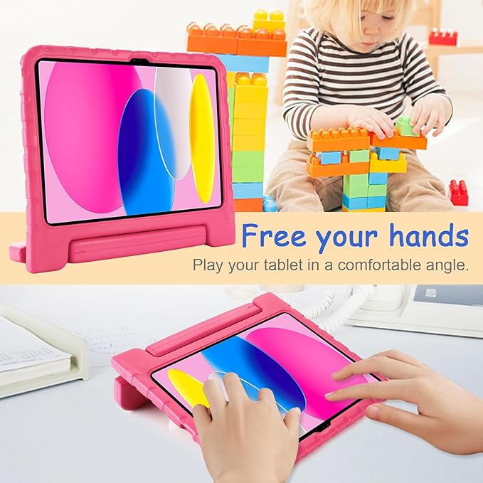 Kids Case for iPad 10th Generation (2022), iPad 11" A16 2025 Case with Pencil Holder, Techcircle Handle Stand Lightweight EVA Foam Bumper Protective Rugged Drop Protection Child Proof Cover, Rose