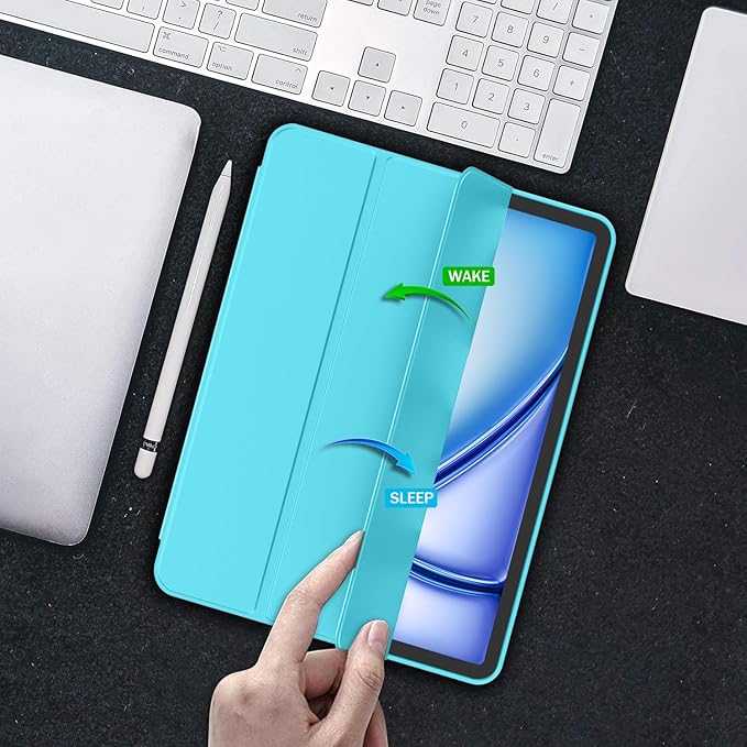 iMieet iPad Air 11 Inch Case M4/M3/M2(2026/2025/2024), iPad Air 5th/4th Generation Case 2022/2020 10.9 Inch with Pencil Holder,Trifold Stand Smart Case with Soft TPU Back(New Cyan)