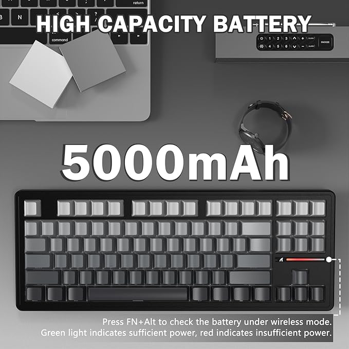 FELICON Attack Shark M87 PRO Wireless Mechanical Gaming Keyboard – 87-Key Tri-Mode (Bluetooth 5.0/2.4Ghz/USB-C), Hot-Swappable Linear Switch, RGB Backlit, 5000mAh Battery – Gray