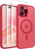 CAPRARO Magnetic for iPhone 15 Pro Max Case, [Compatible with MagSafe] [Full Camera Protection] Shockproof Protective Slim Translucent Matte Phone Case for iPhone 15 Pro Max 6.7'', Red