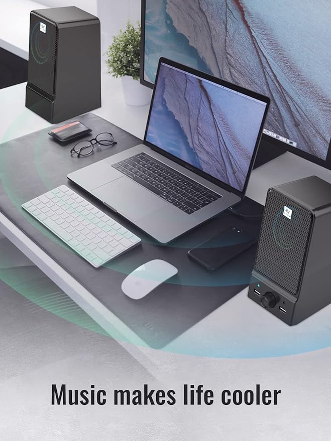 OROW USB Computer Speakers,Hi-Fi Stereo PC Speakers,16W Desktop Speaker,Built-in DSP Sound Chip, Deep Bass&Pure Vocal,Laptop Speakers with Headphone Jack(S203)