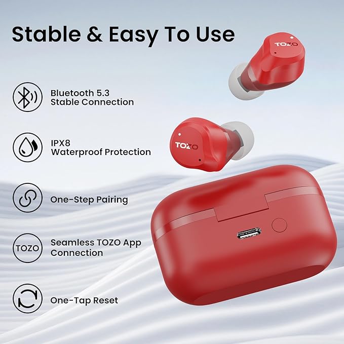 TOZO NC9 Hybrid Active Noise Cancelling Wireless Earbuds, 6 Mics ENC Clear Call, IPX8 Waterproof, in Ear Bluetooth 5.3 Headphones Stereo Bass Ear Buds 60H Playtime with LED Display 32 EQs via APP