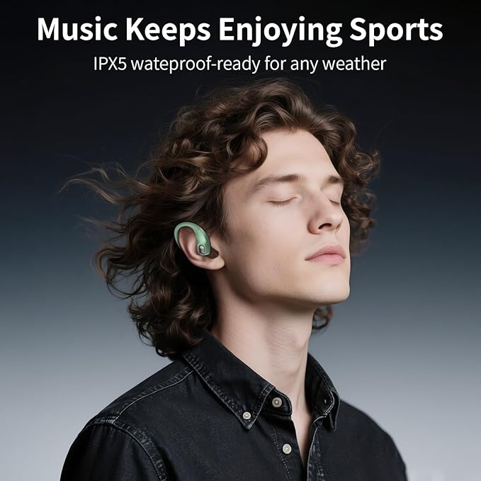 Wireless Earbuds Bluetooth Headphones,Lightweight Earbuds with Ear Hooks,Bluetooth5.4 Wireless Earphones,48H Playtime, IPX4 Waterproof Running Headphones for Gym Green