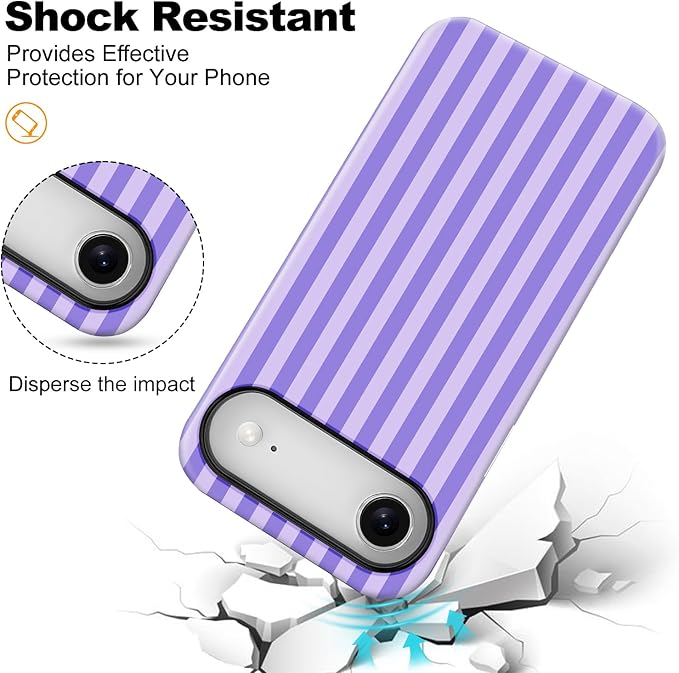 Magnetic for iPhone 17 Air Case Cute Stripes Phone Case, Shockproof Slim TPU and Hard PC Protective Phone Cover Compatible with MagSafe Designed for Women Girls, Light Purple