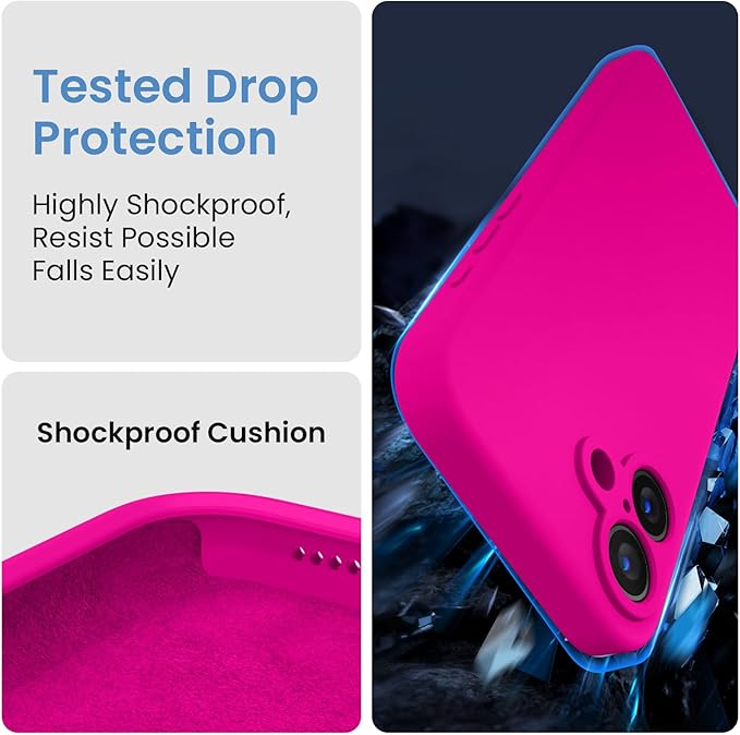 FireNova Designed for iPhone 16 Case, Silicone Upgraded [Camera Protection] Phone Case, Soft Anti-Scratch Microfiber Lining Inside, 6.1 inch, Hot Pink