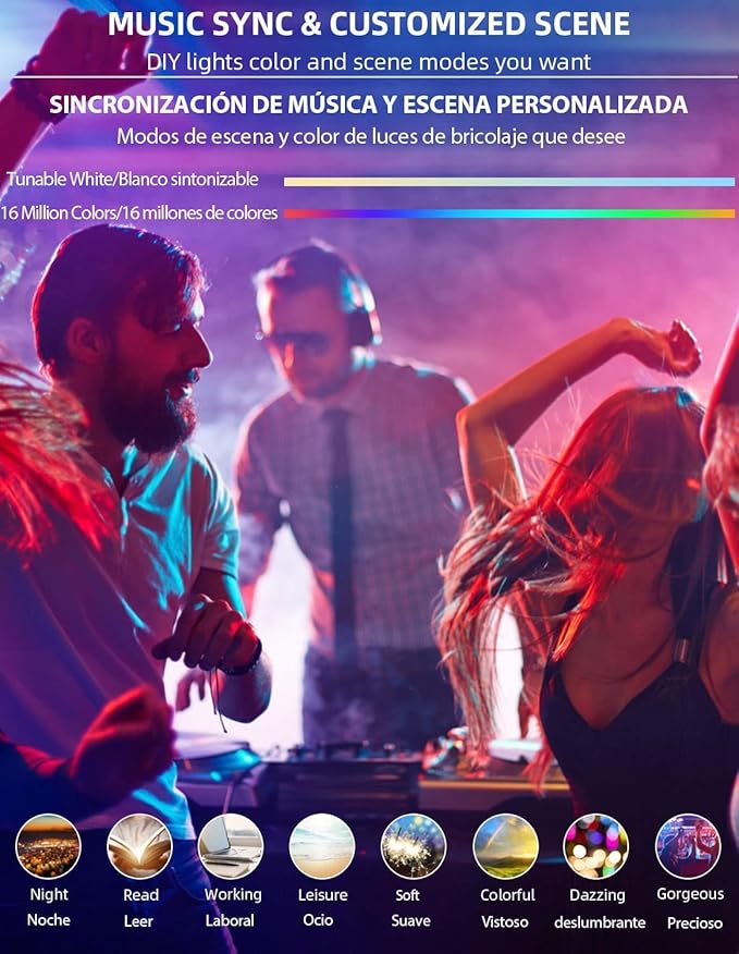 Smart Light Bulbs, 2700K-6500K Dimmable & Color Changing A19 LED Bulb, Works with Alexa Siri Google Home, 2.4GHz WiFi, RGBCW Light Bulb with App Voice Control, Timer & Group Control, 2 Pack