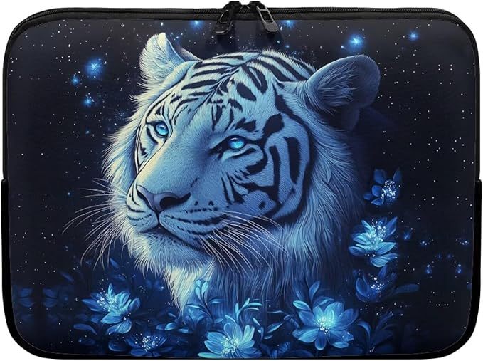 Tiger Laptop Protective Sleeve for Women 15inch Lap Top Case Portable Computer Sleeve Slim Laptop Protector Flower Zippered Pouches for Travel Office Business Laptop Carrying Case Black