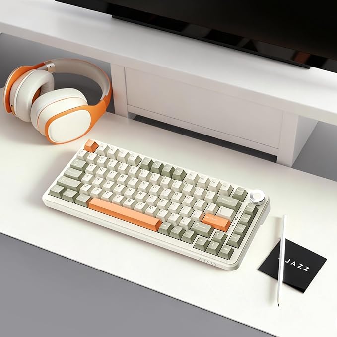 AK820 Max Tri-Mode Mechanical Keyboard, 2.4G Wireless/Bluetooth/USB-C, 75% 82Key Compact Layout, 8000mAh Battery, Hot-Swappable Gasket Mount, PBT Keycaps, RGB Backlit, Metal Knob (Fish Switch, Grey)