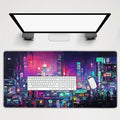 Retro Japanese Anime Gaming Mouse Pad Extended 3XL Cool Dark Purple Red Vaporwave City Large Desk Mat Big Mousepad Non-Slip Rubber Base Stitched Edge Long Desk Pad for Desktop Computer,47.2×23.6 in