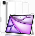 ZryXal New iPad Air 13 Inch Case M3 2025/M2 2024 with Pencil Holder, Trifold Stand Smart Case with Soft TPU Back,Auto Wake/Sleep(White)