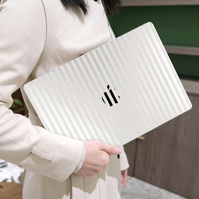 MEEgoodo Case for M5/M4/M3/M2 MacBook Air 15 inch Case 2026 2025 2024 2023, Laptop Shell Fit Model (A3448/A3241/A3114/A2941) for MacBook Air 15.3-inch, Beige Stripes