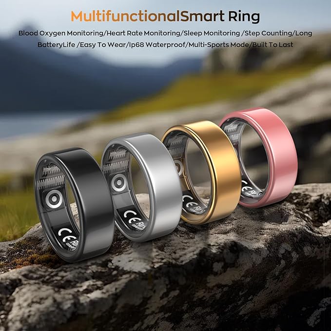 Smart Ring with Sleep Monitoring, Step Counting, Heart Rate, Blood Oxygen for iOS and Android, No Subscription Fee, IP68 Waterproof Health Tracker (Rose Gold, 11)
