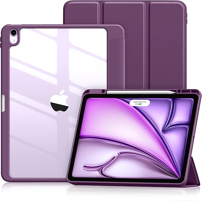 Wenlaty for iPad Air 13 Inch Case M4/M3/M2 (2026/2025/2024) with Pencil Holder, Slim Trifold Stand Protective Cover for iPad Air 13 Case with Clear Transparent Back, Auto Wake/Sleep -BerryPurple