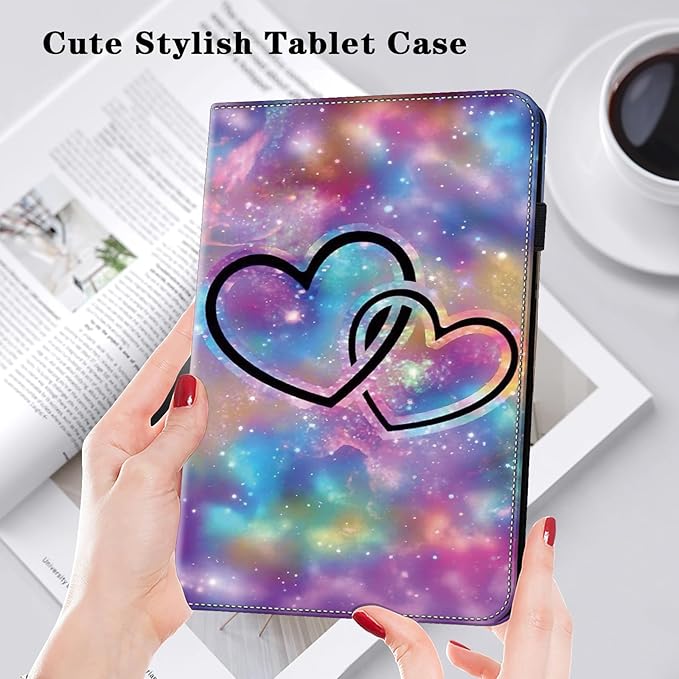 Case for iPad Pro 12.9 2022/2021/2020/2018, PU Leather Tablet Cases Flip Folio Multi-Angle Viewing Stand Protective Cover for iPad Pro 12.9" 6th Gen/5th Gen/4th Gen/3rd Gen - Two Hearts