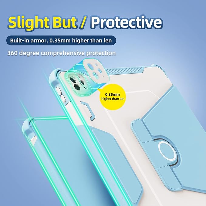 Rotating Case for iPad Pro 12.9" 6th/5th/4th Gen 2022/2021/2020 Smart Cover with Pencil Holder, Techcircle Hybrid TPU+PC Magnetic Cover Soft Bumper Slim Folio Shockproof Protective Case-Light Gray