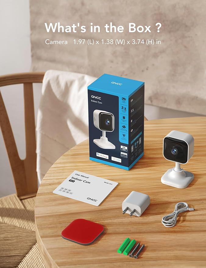 GNCC 2K Indoor Security Camera for Home, Pet Camera with Dual-Band WiFi, Mini Dog Cam with Phone App, Motion Detection, Works w/Alexa, Cloud & SD Card Storage, Fixed View, Plug-in, GC4