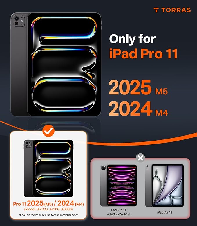 TORRAS Ostand K1 Guardian for iPad Pro 11 inch Case M5 2025 & 2024 M4, Ultra Stable Stand, Multiple Adjustable Viewing Angles, Slim Protective Kickstand iPad Pro 11 Case with Pencil Holder, Black