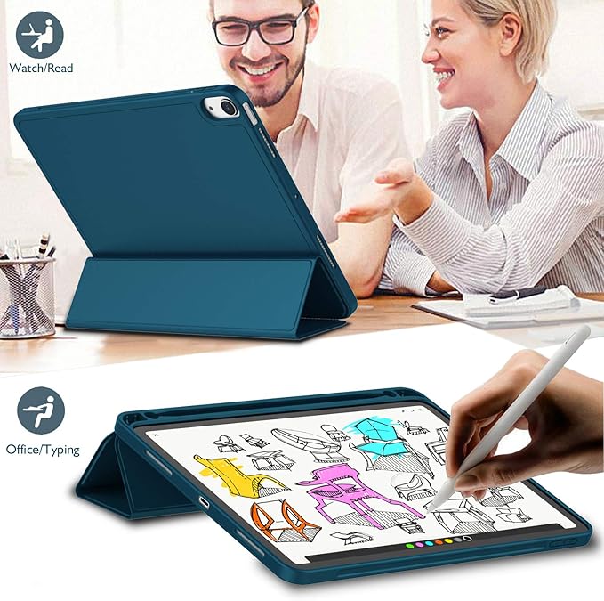 iMieet iPad Air 11 Inch Case M4/M3/M2(2026/2025/2024), iPad Air 5th/4th Generation Case 2022/2020 10.9 Inch with Pencil Holder,Trifold Stand Smart Case with Soft TPU Back(Emerald)