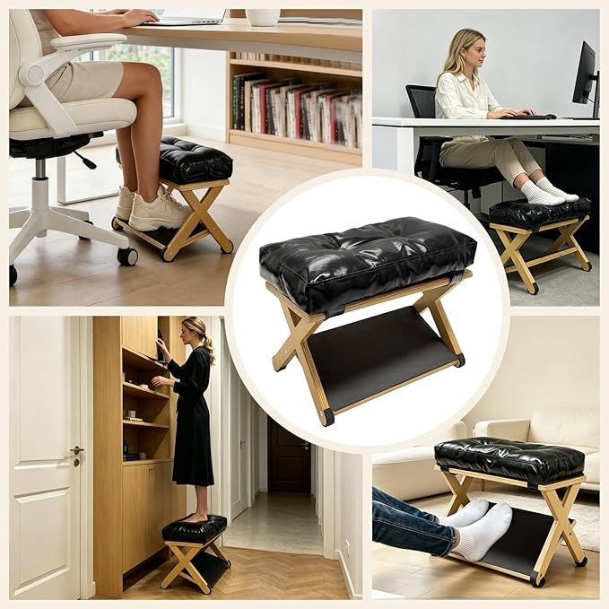 Foot Rest Under Desk, Under Desk Leg Rest with Non-Slip Rubber Stepping Surface - Ergonomic Wooden Footrest Stool for Home & Office Desk - Relieves Fatigue, Improves Posture for Gaming and Work