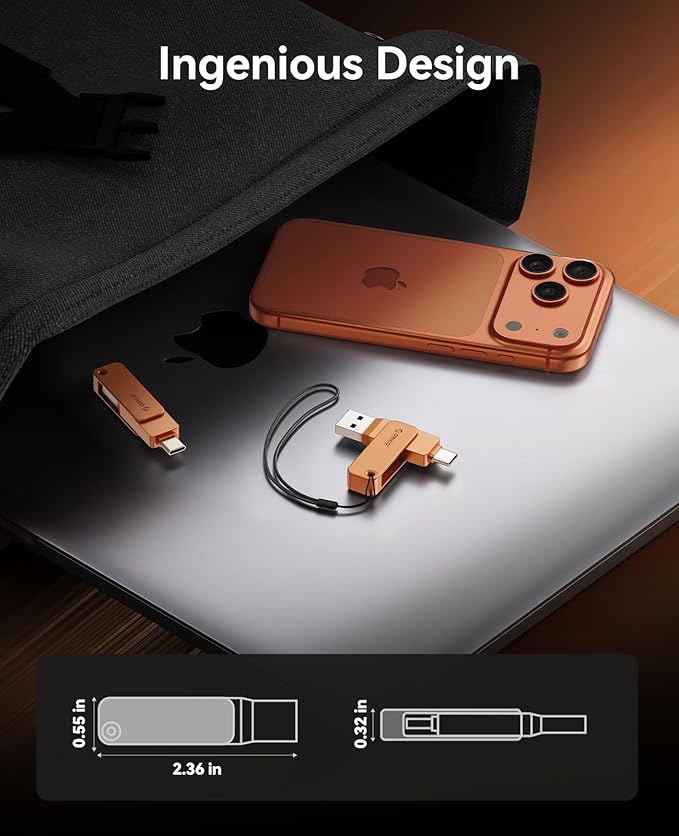 ORICO USB 3.0 Flash Drive 150MB/S Metal Housing Swivel Design Support OTG Function 2 in 1 PenDrive 64GB for USB C and USB A Devices -EB05 OR