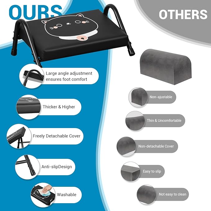 FUSLITE Foot Rest for Under Desk at Work,Ergonomic Foot Rest for Office Use, Adjustable Heights,Relieving Pain in Lower Back, Hip, Knee(Black with Kitten)