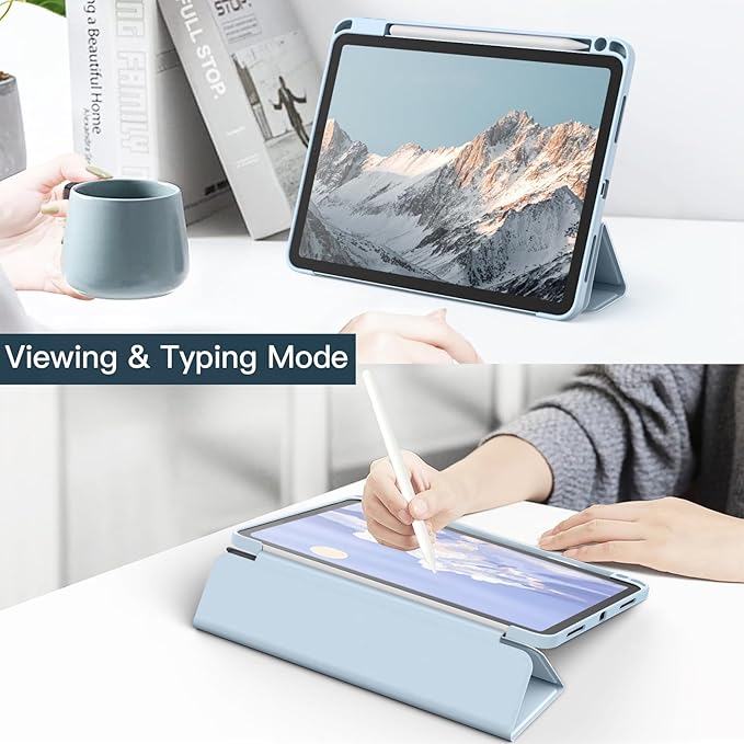 JETech Case ONLY for iPad Pro 11 Inch (2022/2021/2020/2018) with Pencil Holder, Clear Transparent Back Shell Slim Stand Shockproof Tablet Cover, Auto Wake/Sleep (Light Blue)